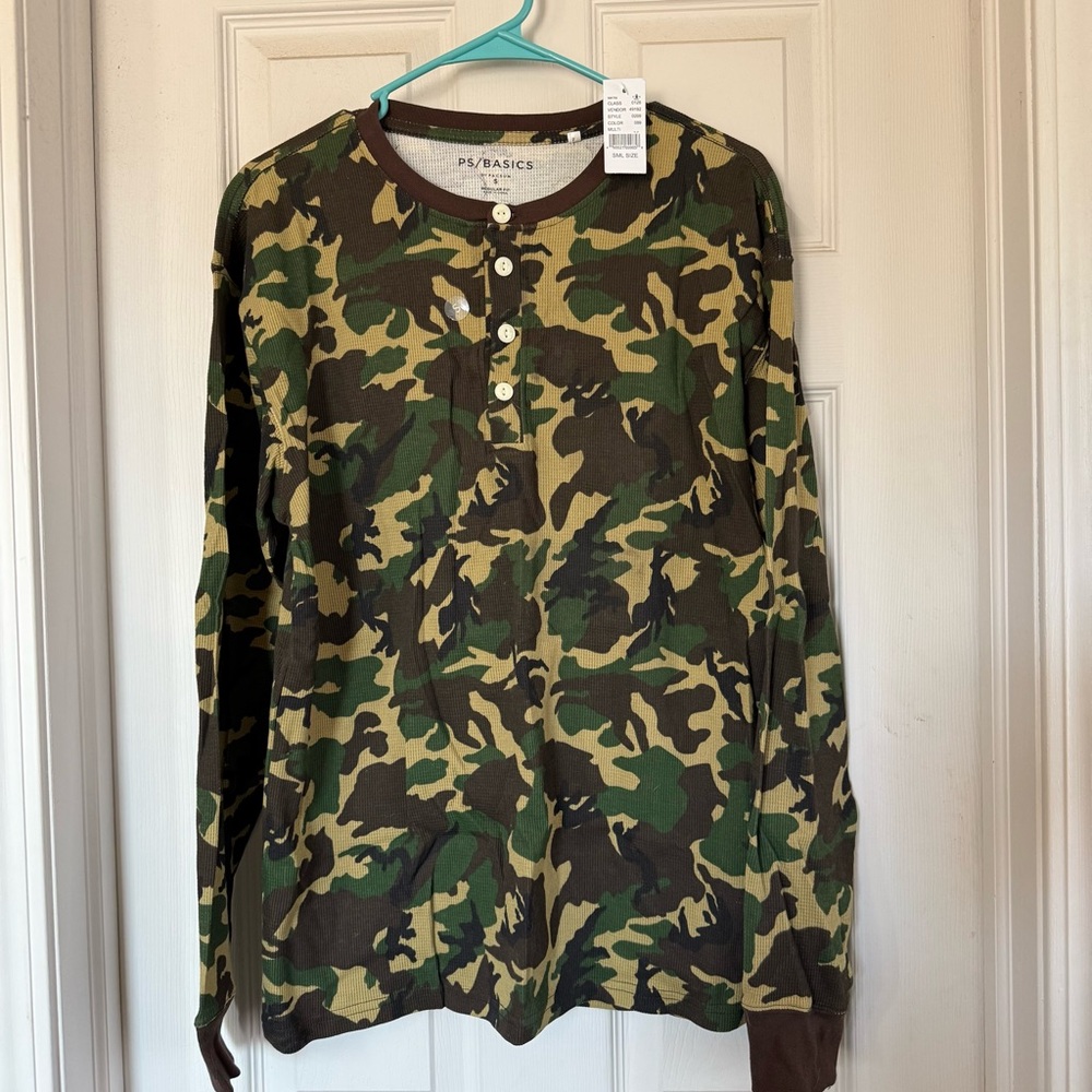Camouflage Long Sleeve Henley Shirt
